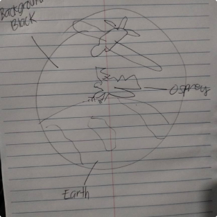 Sketch of round patch - plane and bird flying over earth