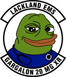 Rendering of patch with green frog in blue scrubs with stethoscope