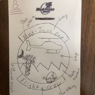 seventh example of customer supplied sketch for a patch with a helicopter