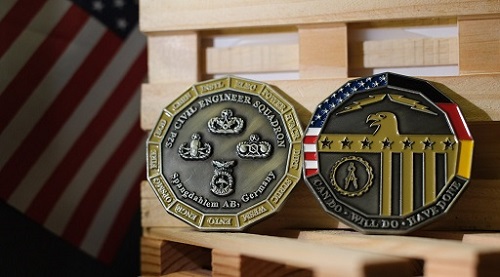 52nd Civil Engineer Squadron command coin front with unit text, emblems, and silver finish