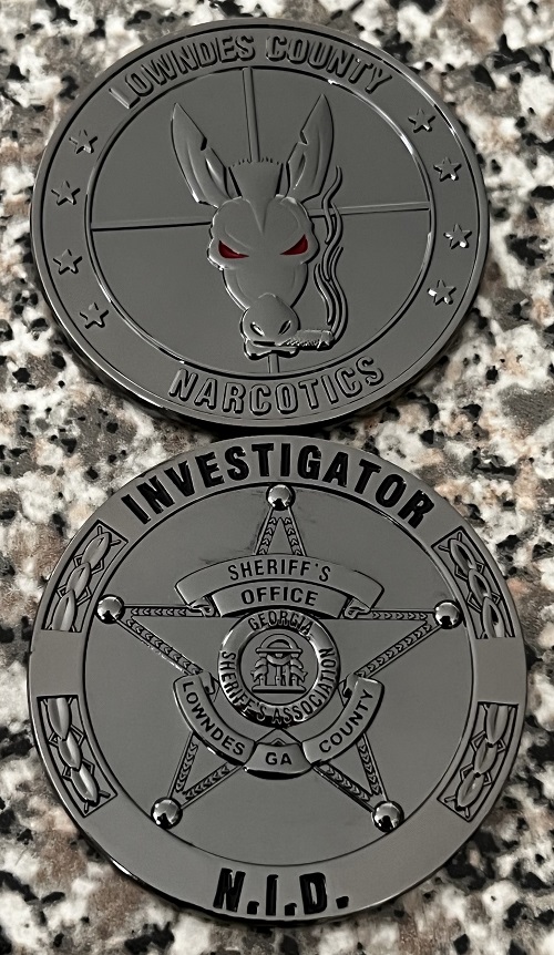 Lowndes County Sheriff’s Office Narcotics coin front and back with sheriff badge design
