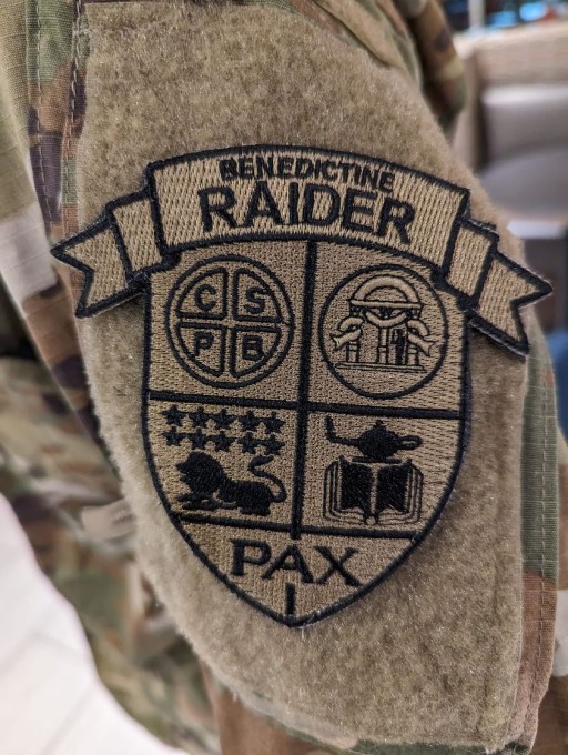 Custom Army JROTC Benedictine Cadets OCP patch on military uniform representing unit heritage and discipline