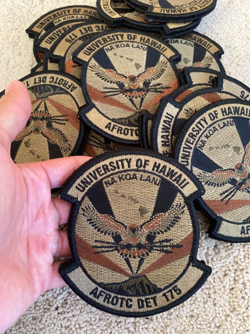 Custom AFROTC Det 175 University of Hawaii Mana OCP patches showing unit identity, teamwork, and pride