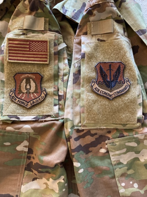 Custom AFROTC OCP patch and Air Combat Command OCP patch on military uniform representing leadership and achievement