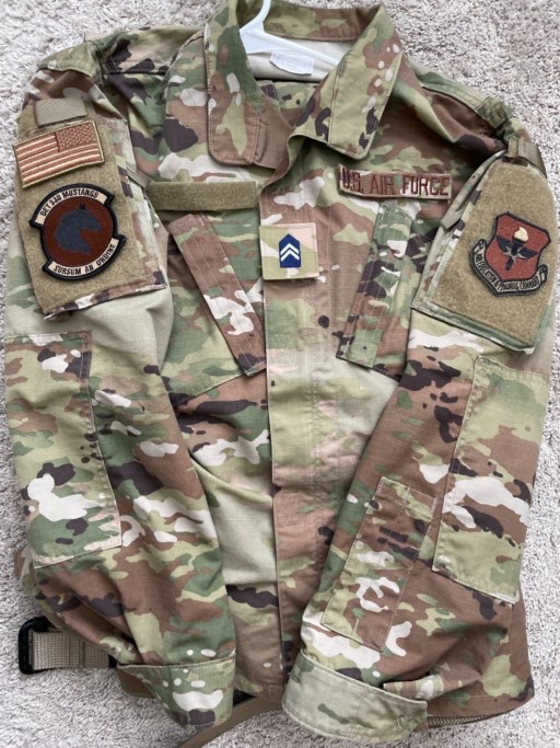 AFROTC Det 330 University of Maryland Mustangs OCP patch on Air Force uniform showing discipline and professionalism