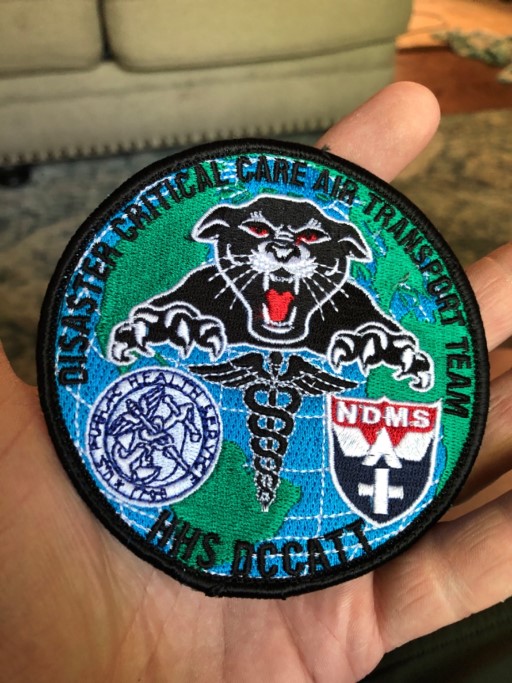 Department of Health and Human Services DCCATT patch with globe, panther, and medical emblems