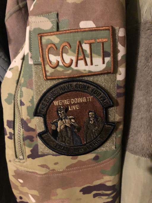 Custom CCATT patch on camouflage uniform sleeve