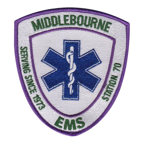 Middlebourne EMS Station70 embroidered patch featuring Star of Life and Serving Since 1973 text.