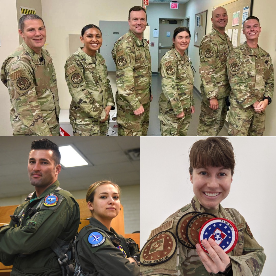 Collage of military personnel in uniform, each wearing different patches and insignias
