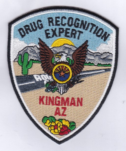 Kingman Police Department Drug Recognition Expert morale patch featuring eagle and Arizona emblem, symbolizing law enforcement pride and specialized unit identity.