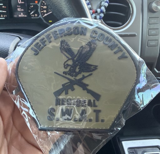 Jefferson County Regional SWAT PVC Patch with raised 3D detail in subdued black and olive tones, designed for durability and tactical use.