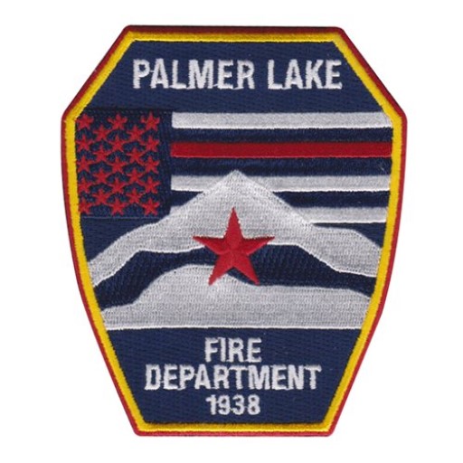 Palmer Lake Fire Department patch featuring Thin Red Line and mountain design showing high‑quality embroidery and firefighter pride