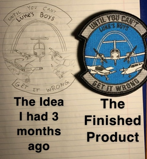Customer review describing satisfaction with custom squadron patch artwork and final production quality.