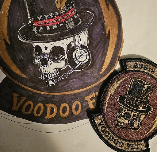 Customer showing custom military patch created from original hand drawn artwork, showing before and after design result