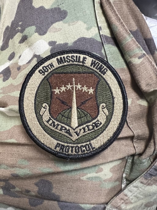 90th Missile Wing Protocol OCP patch with unit motto and designation scrolls