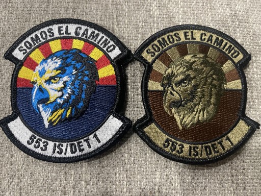 553rd Intelligence Squadron Detachment 1 Somos El Camino patch shown in full‑color and OCP versions side by side