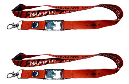Two 909 ARS lanyards laid flat with printed text, logos, lobster hooks, bottle openers, and safety breakaway