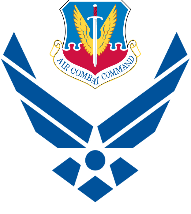 U.S. Air Force Symbol with Air Combat Command MAJCOM Patch Centered Between Wings