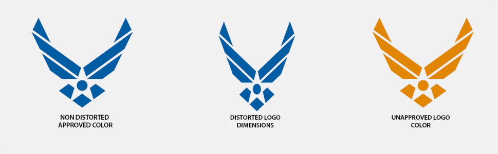 High Resolution demonstration of approved and unapproved logo distortion, stretching and colors.