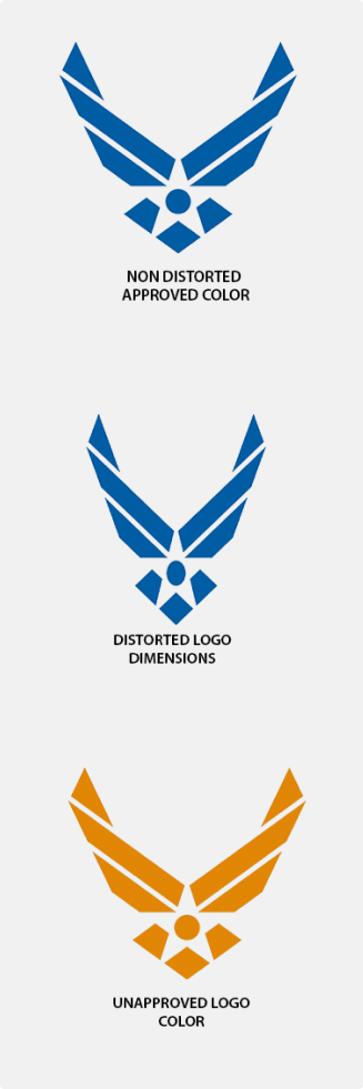 Mobile View demonstration of approved and unapproved logo distortion, stretching and colors.