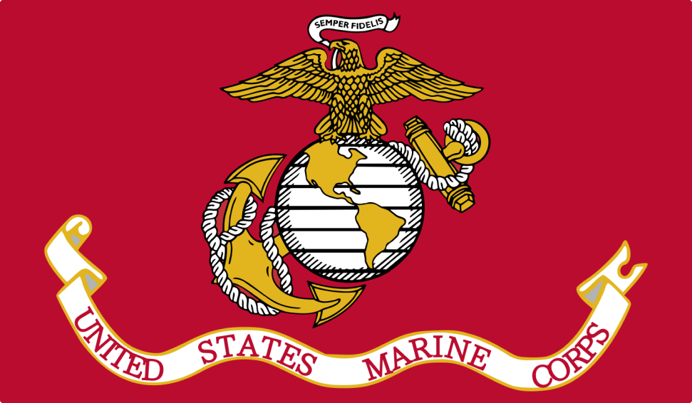 United States Marine Corps Gold and White Logo on Red Background