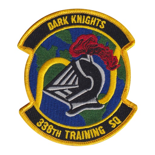 38th Training Squadron patch with knight helmet, globe, yellow border, and DARK KNIGHTS text