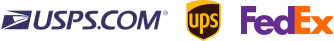Logos for USPS, UPS and FedEx - our preferred shipping partners