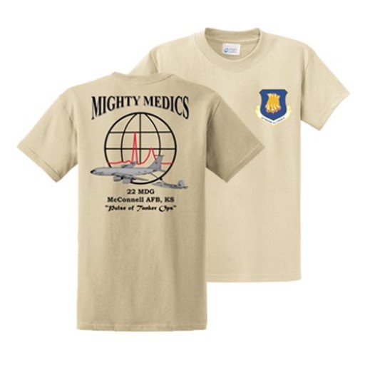 22nd Medical Group squadron t‑shirt with small left chest emblem and larger back design