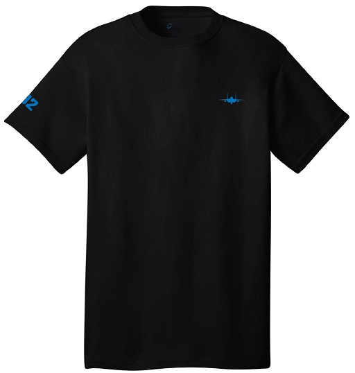 Mockup of black PC55 military t shirt showing 492 FGS left chest design on front of shirt