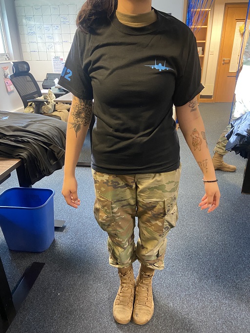 Squadron member wearing black 492 FGS military t shirt designed by Aviator Gear