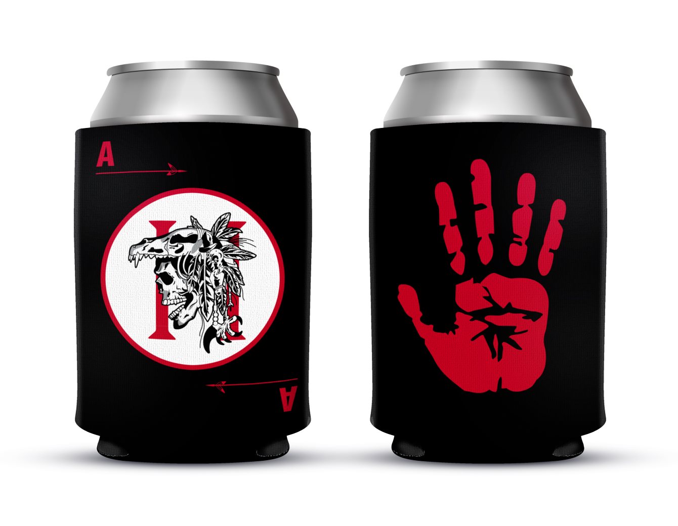 Koozie Can Cooler Ace Skull Hand Black Red