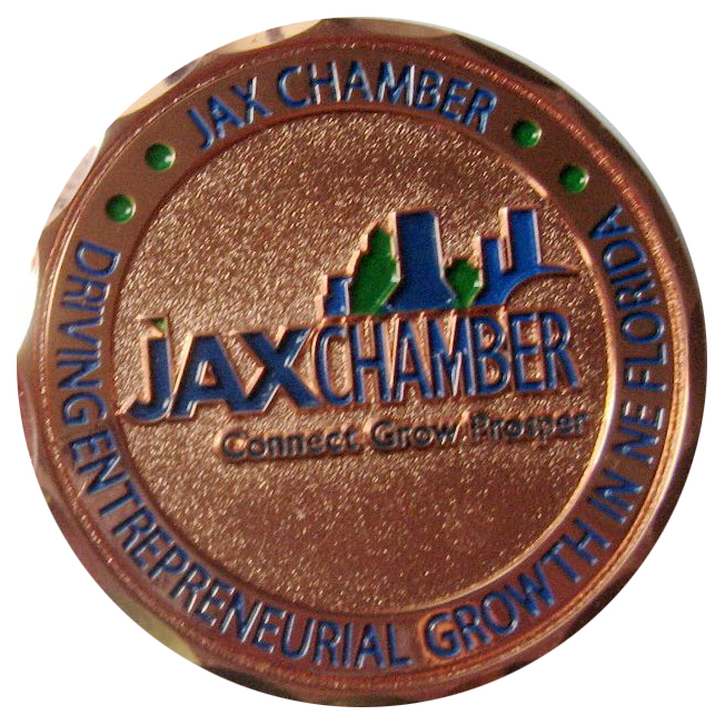 JAX Bridges Small Business Copper Plated Challenge Coin Back Sample