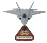 Image of finished wooden airplane model on stand