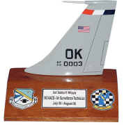 Customized 6 inches tall one-sided tail flash on a wooden base with squadron markings