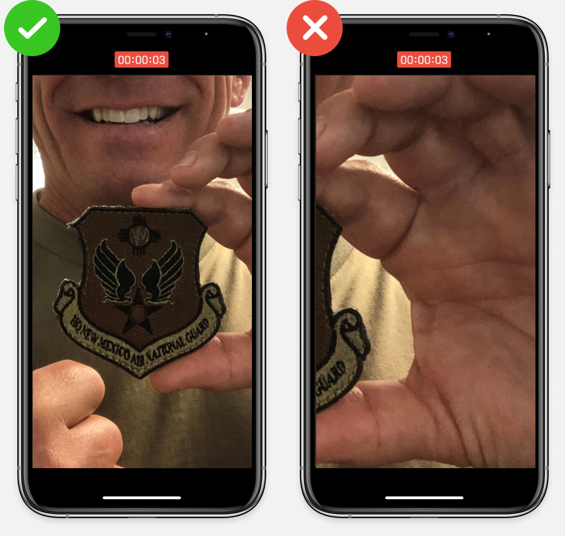 image of two iphones side-by-side demonstrating good centering on the action, and poor centering on the action