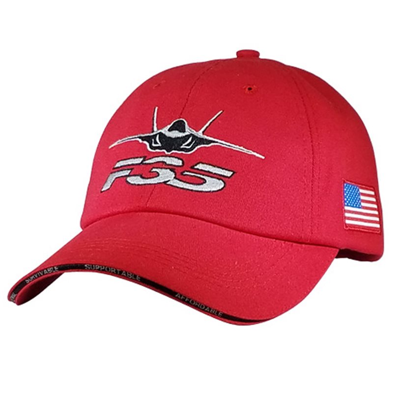 red F35 squadron cap with american flag